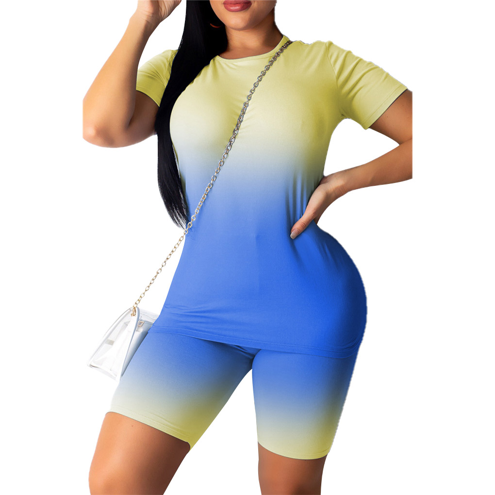 Women Tie Dyed Printed Short Sleeves Sportswear Work-Out Set