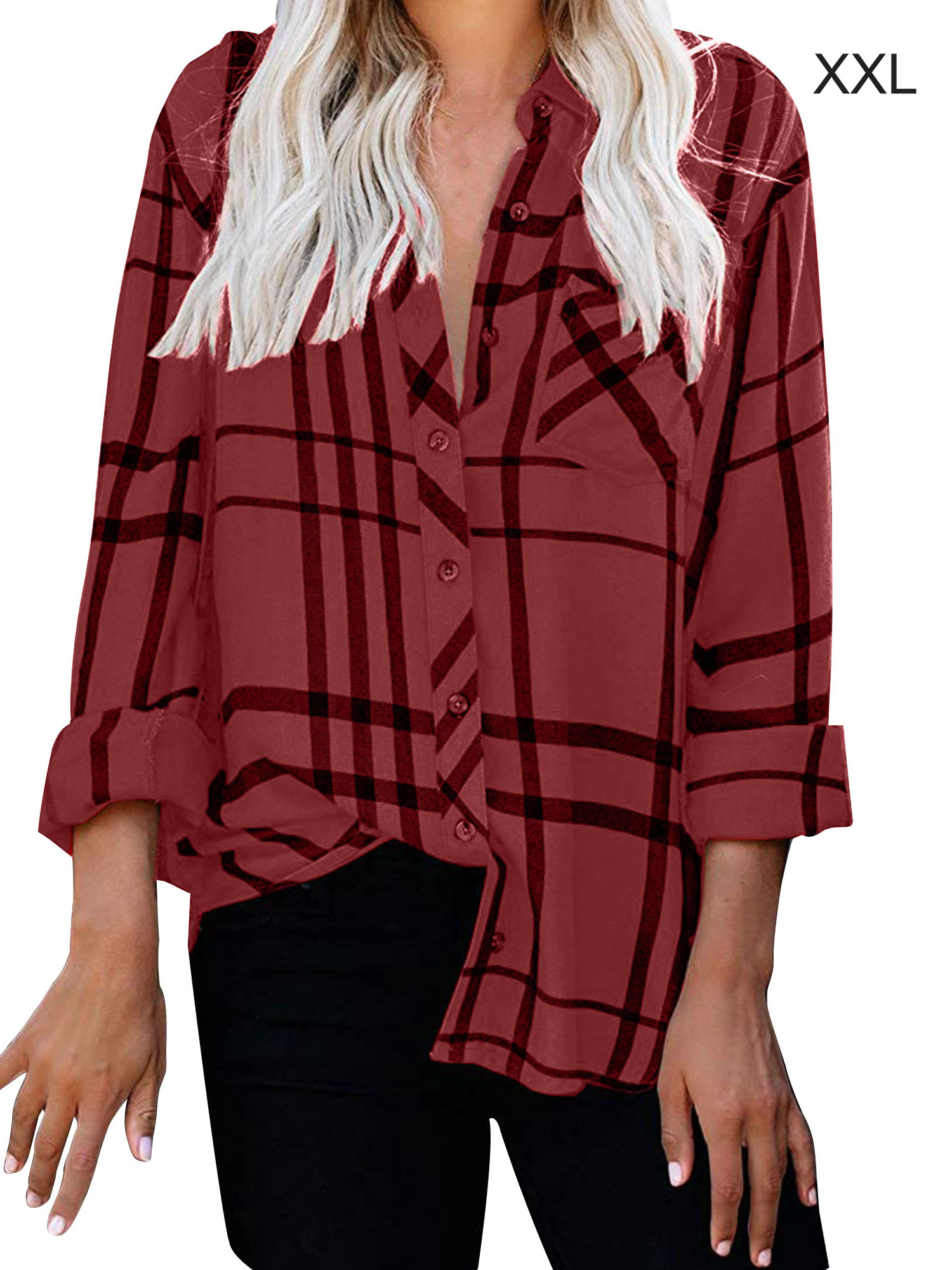 Polyester Woman Shirt V Neck Striped Long Sleeve Blouses Travelling Shirts - Picture 9 of 11