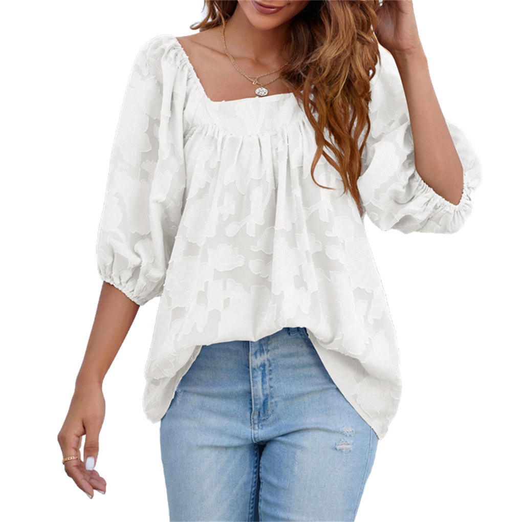 Women Blouse Loose-Fit Shirt Beach Vacation Breathable Summer Top Clothing