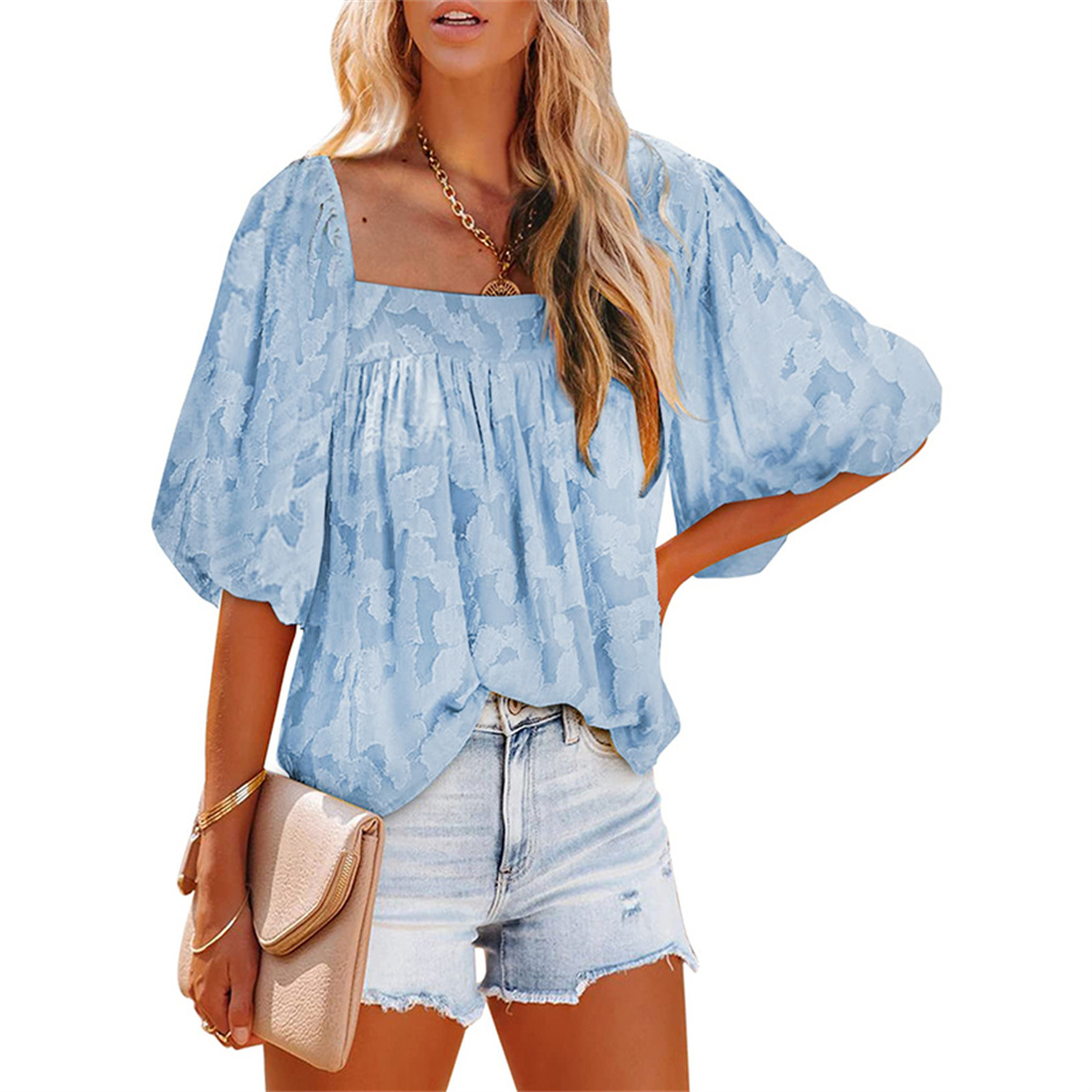 Women Blouse Loose-Fit Shirt Beach Vacation Breathable Summer Top Clothing