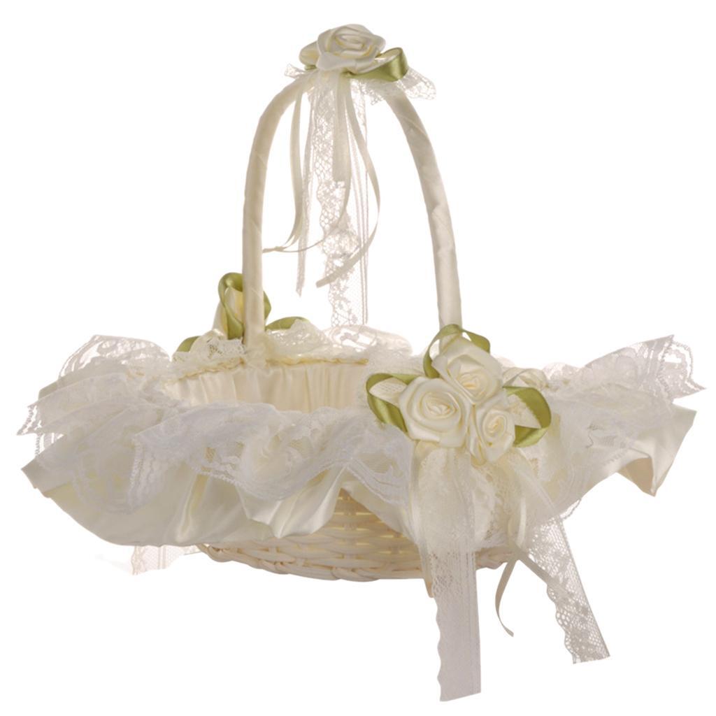 1/2/3 Elegant Satin Wedding Ceremony Flower Girl Basket Beautiful for Ivory - Picture 18 of 22