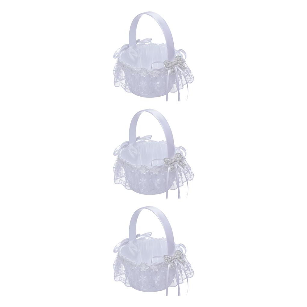 1/2/3 Elegant Satin Wedding Ceremony Flower Girl Basket Beautiful for Ivory - Picture 17 of 22