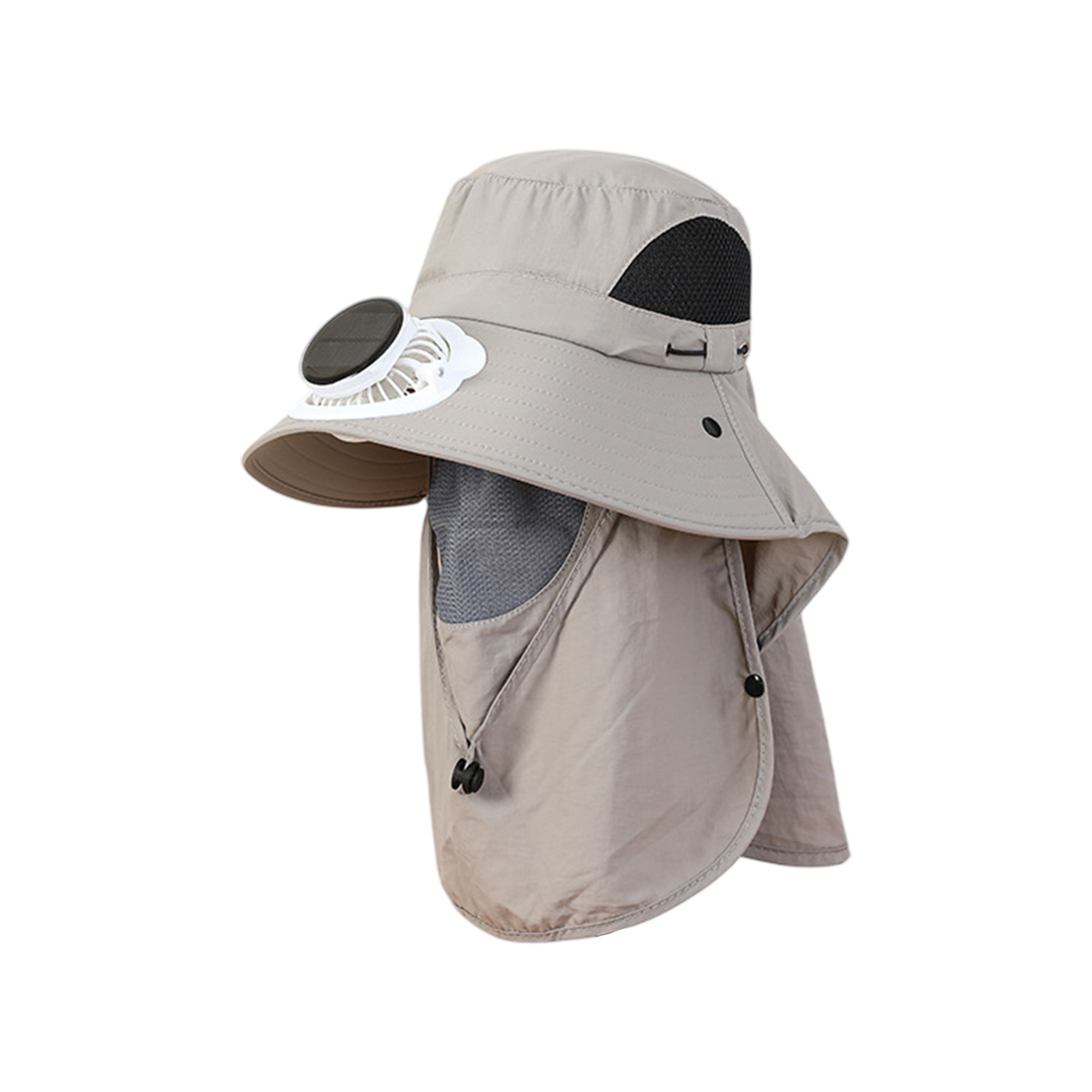 Solar Fan Hat Summer Outdoor Fishing Hiking Wide Brim UV Protection Neck Cape - Picture 9 of 13