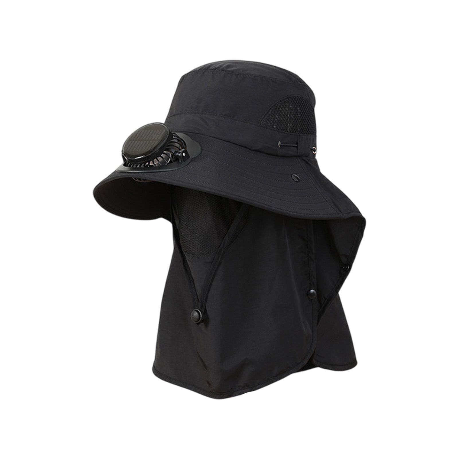 Solar Fan Hat Summer Outdoor Fishing Hiking Wide Brim UV Protection Neck Cape - Picture 11 of 13