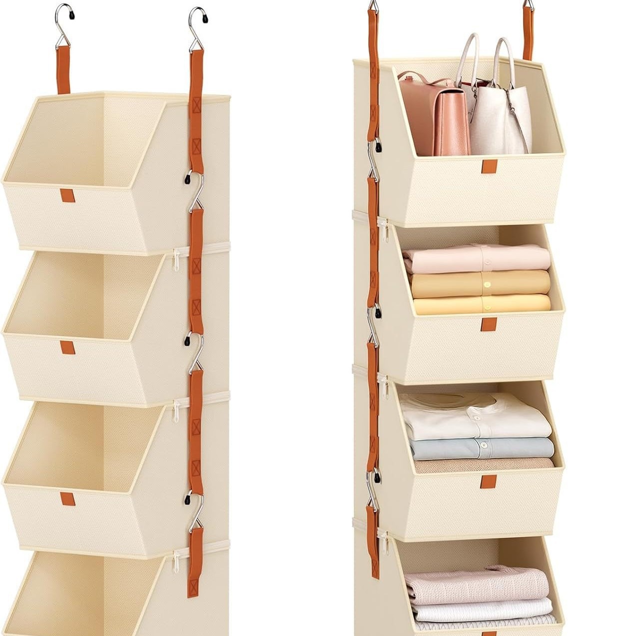 4 Tier Hanging Closet Organizer Detachable Storage Bins Modular Hanging Shelves