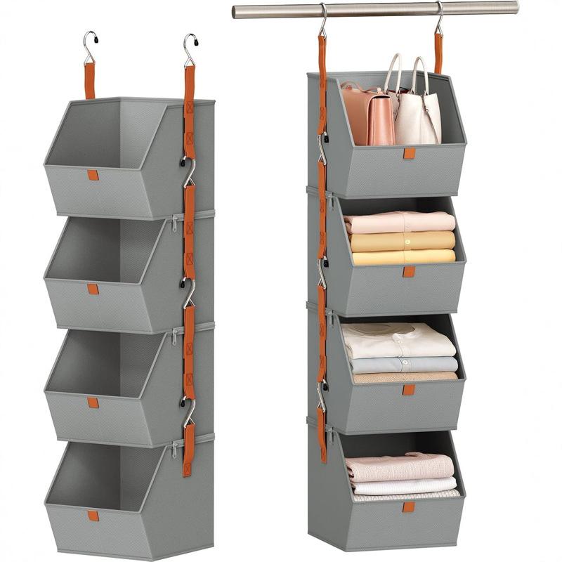4 Tier Closet Hanging Organizer Clothes Shelves with Hooks Large Capacity