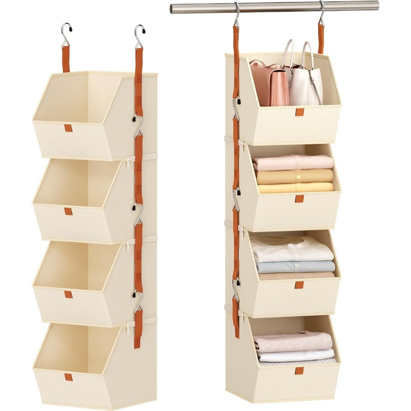 Hanging Closet Organizer 4 Tier – Clothes Hanging Shelves, Space-Saving