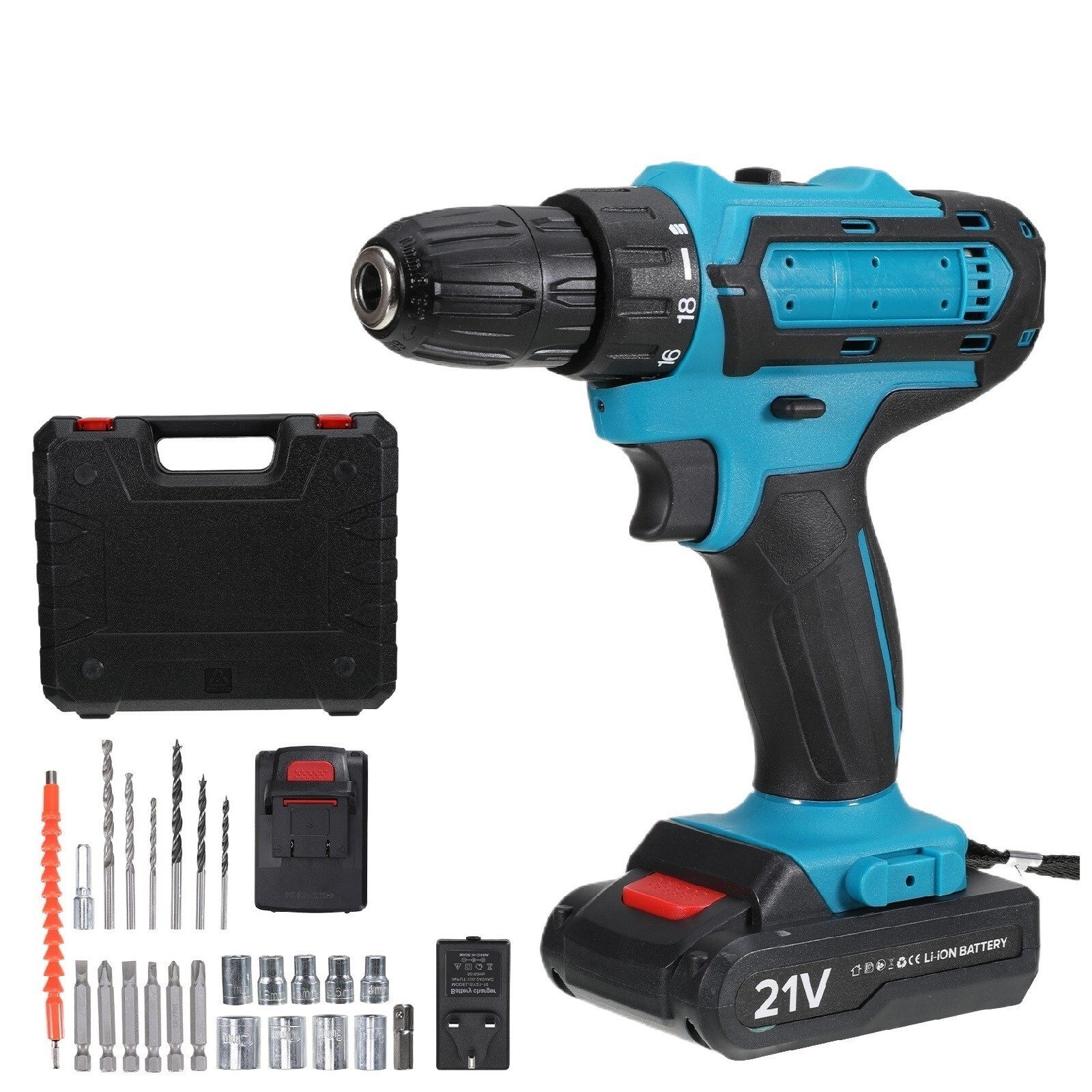 2 Battery 21V Cordless Drill Combi Driver High Power Electric Screwdriver Set - Picture 11 of 13